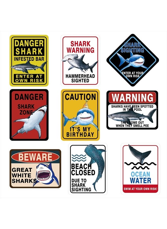 Wernnsai - Shark Zone Party Decorations - 9 PCS Shark Party Warning Signs for Boys Kids Birthday Shark Party Wall Decorations Ocean Shark Themed Party Supplies - Image 1