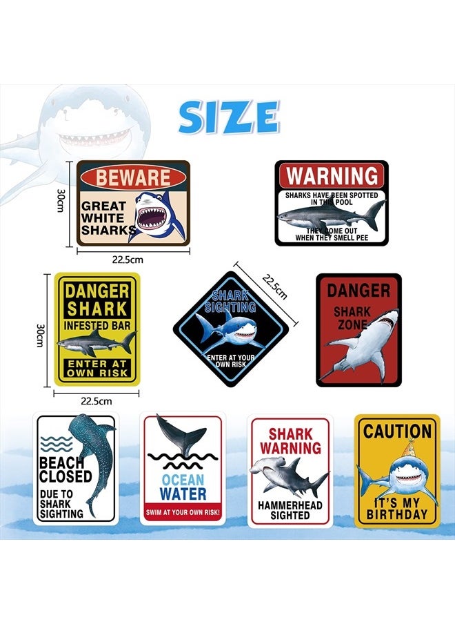 Wernnsai - Shark Zone Party Decorations - 9 PCS Shark Party Warning Signs for Boys Kids Birthday Shark Party Wall Decorations Ocean Shark Themed Party Supplies - Image 1