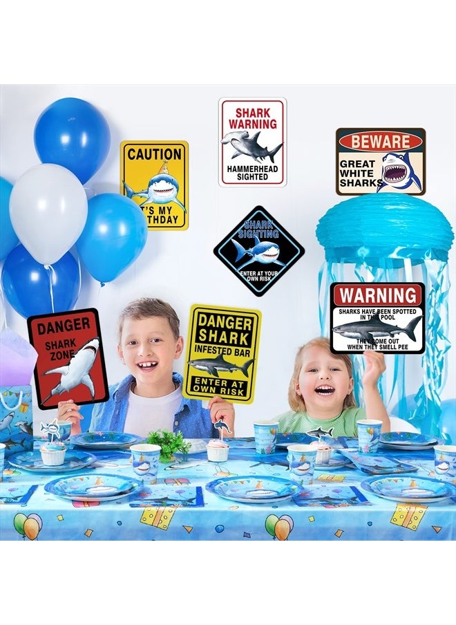 Wernnsai - Shark Zone Party Decorations - 9 PCS Shark Party Warning Signs for Boys Kids Birthday Shark Party Wall Decorations Ocean Shark Themed Party Supplies - Image 1