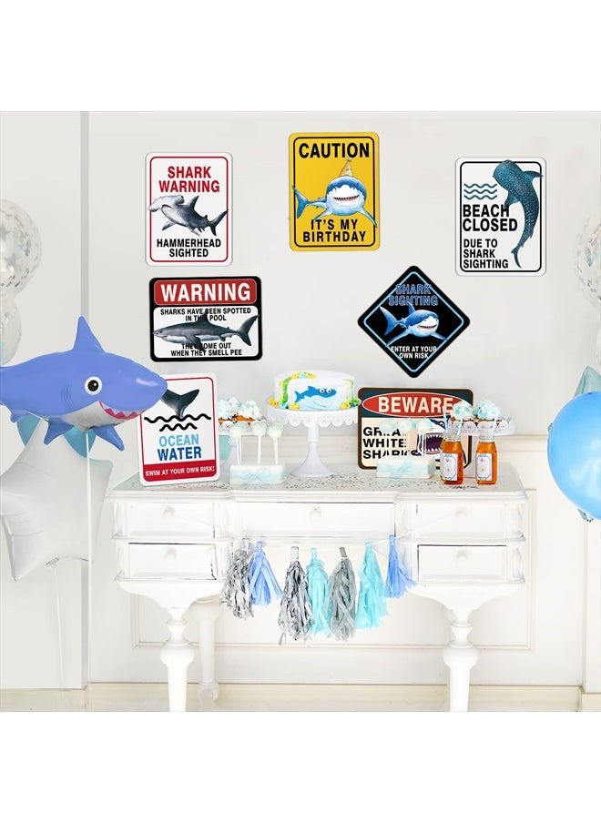 Wernnsai - Shark Zone Party Decorations - 9 PCS Shark Party Warning Signs for Boys Kids Birthday Shark Party Wall Decorations Ocean Shark Themed Party Supplies - Image 1