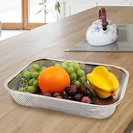 Shreeshann Sink Colander Strainer Rectangular Drain Basket Stainless Steel Basket for Fruit Vegetable Washing 30 20 6 CM - Image 4