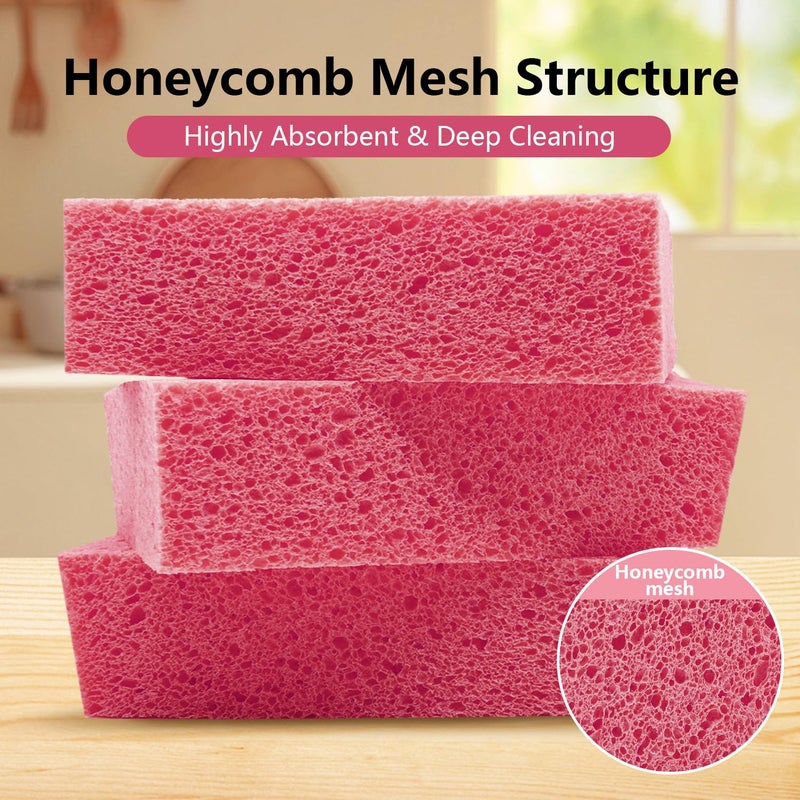 Spunspon Car Wash Sponges, 3 Pack Extra Thick Large Cleaning Sponge Multi-Purpose for Bathroom Kitchen Bike Boat, Large Size Sponges 4'' X 6'' (Pink) - Image 3