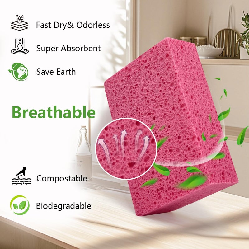 Spunspon Car Wash Sponges, 3 Pack Extra Thick Large Cleaning Sponge Multi-Purpose for Bathroom Kitchen Bike Boat, Large Size Sponges 4'' X 6'' (Pink) - Image 4