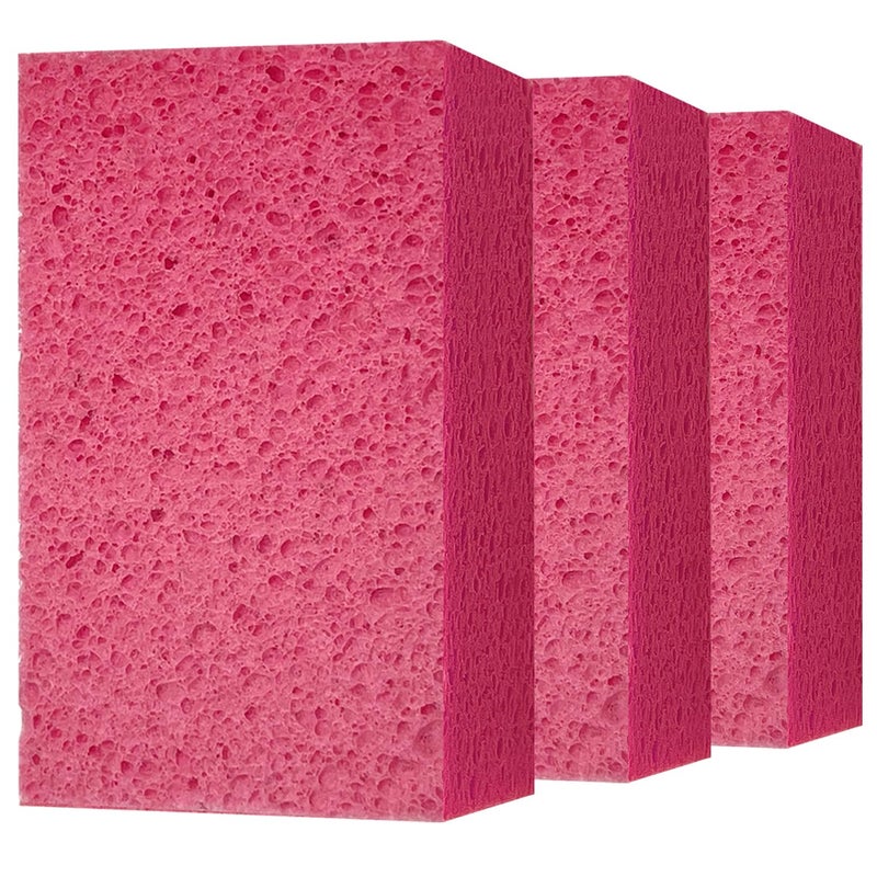Spunspon Car Wash Sponges, 3 Pack Extra Thick Large Cleaning Sponge Multi-Purpose for Bathroom Kitchen Bike Boat, Large Size Sponges 4'' X 6'' (Pink) - Image 1