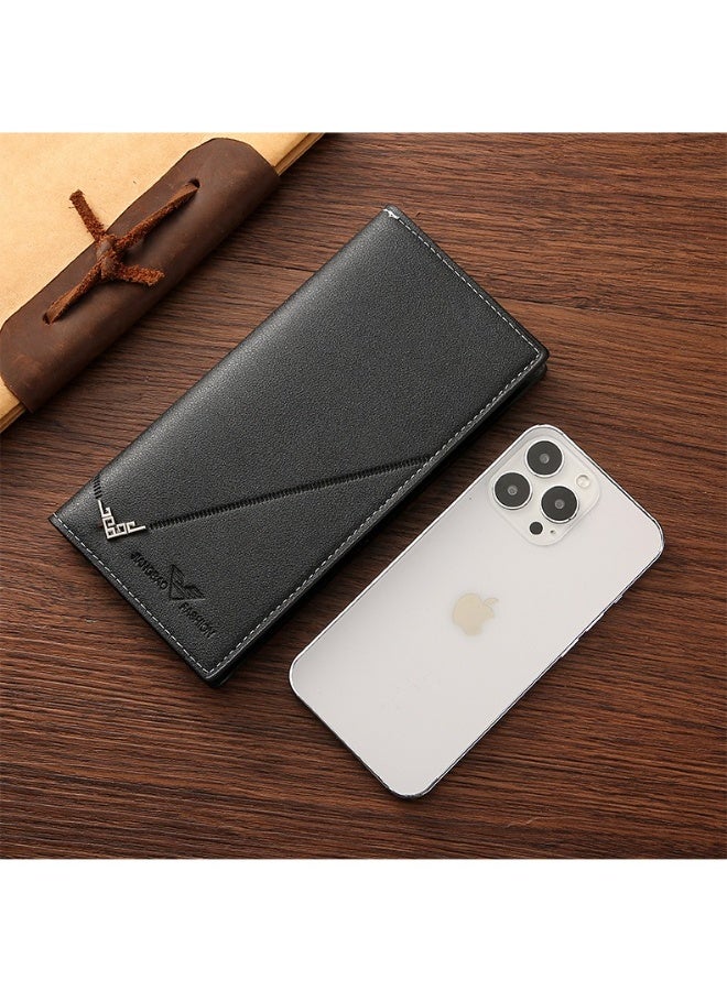 جيانغ بي أو محفظة رجالية طويلة - حقيبة كلاتش عمل من جلد البولي يوريثان الناعم مع فتحات متعددة للبطاقات، محفظة يدوية كبيرة السعة، محفظة منظمة أنيقة بسحاب - Image 3