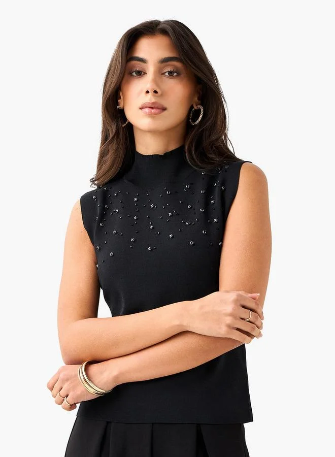 ايكونيك Iconic Sleeveless Top with Embellishment