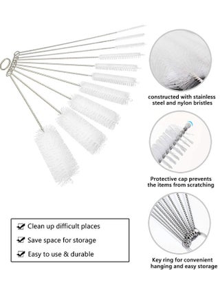 Straw Cleaner Brush Set, 10-Piece Long Cleaning Brush for Straws on Tumbler, Water Bottle, Sippy Cup, and Pipes, Tubes - view 3