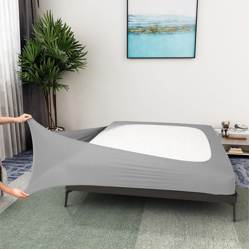 ALYVIA SPRING Box Spring Cover QueenCal Queen Size  Jersey Knit  Stretchy Wrap Around 4 Sides Bed Skirt for Hotel  Home Silver 