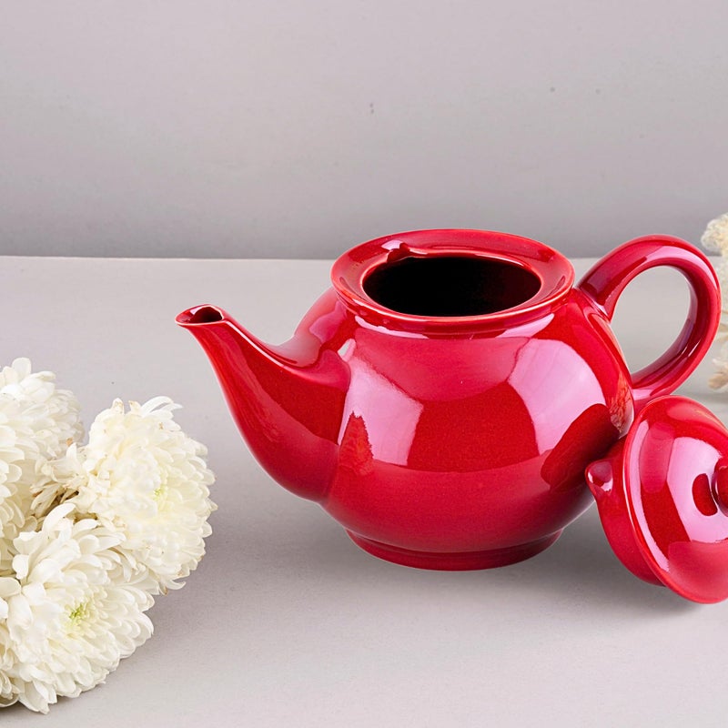 BlackCarrot Stoneware Ceramic Spouted Coffee Tea Brewing Pot or Serving Teapot (Red) and 2 Kulhads (White - Red) | Premium Kulhad-Kettle Set of 3 - Image 5