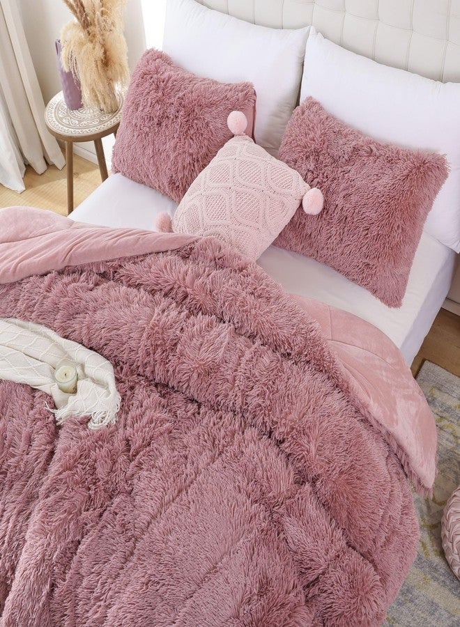 Smoofy Fluffy Twin Comforter Set, Faux Fur Comforter Set, Luxury Fuzzy Twin Bedding Set, Soft Shaggy Bed Set for All Season, 2 Pieces - 1 Comforter & 1 Pillowcase, Violet Pink - Image 2