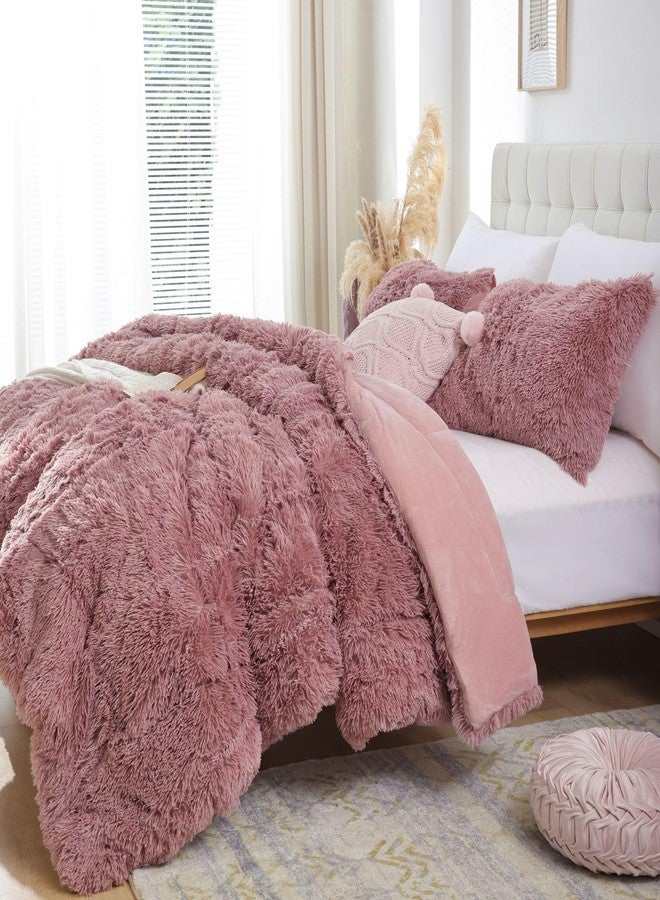Smoofy Fluffy Twin Comforter Set, Faux Fur Comforter Set, Luxury Fuzzy Twin Bedding Set, Soft Shaggy Bed Set for All Season, 2 Pieces - 1 Comforter & 1 Pillowcase, Violet Pink - Image 4