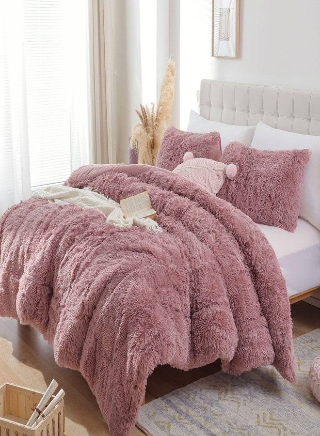 Smoofy Fluffy Twin Comforter Set, Faux Fur Comforter Set, Luxury Fuzzy Twin Bedding Set, Soft Shaggy Bed Set for All Season, 2 Pieces - 1 Comforter & 1 Pillowcase, Violet Pink - Image 1