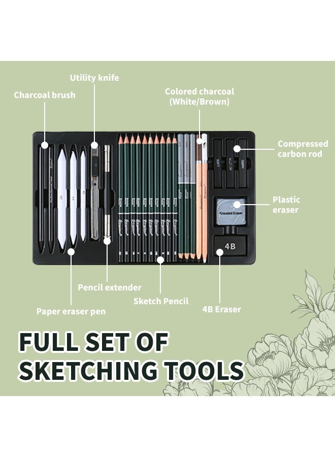 Generic 19-Piece Sketching Set Black Graphite Pencil Kit Art Sketching Supplies Student Writing Drawing Tool with Utility Erasers Graphite Pencils Charcoal Sticks Pencil Extender/2H/H/HB/F/B/2B/4B/6B/8B  - Image 3