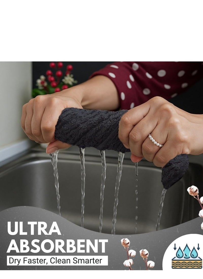 Infinitee Xclusives Infinitee Xclusives Premium Kitchen Towels – Pack of 12, 100% Cotton 40cm x 70cm Absorbent Dish Towels - 425 GSM Tea Towel, Terry Kitchen Dishcloth Towels- Grey Dish Cloth for Household Cleaning  - Image 3