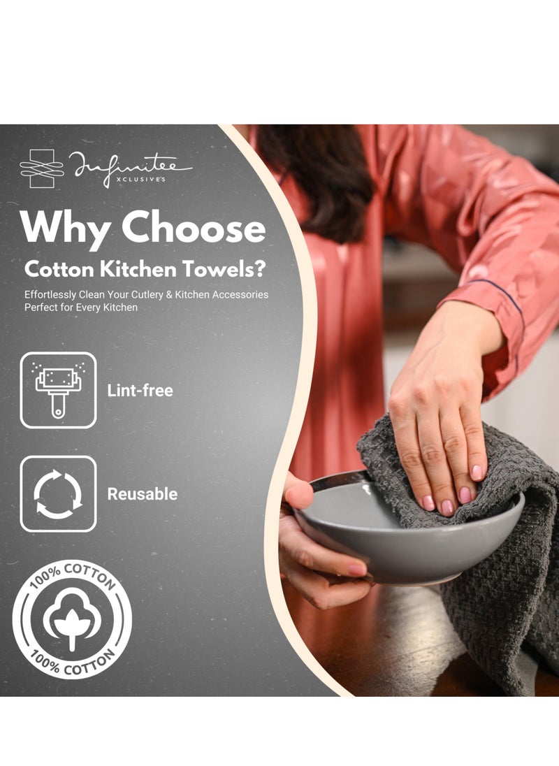 Infinitee Xclusives Infinitee Xclusives Premium Kitchen Towels – Pack of 12, 100% Cotton 40cm x 70cm Absorbent Dish Towels - 425 GSM Tea Towel, Terry Kitchen Dishcloth Towels- Grey Dish Cloth for Household Cleaning  - Image 2