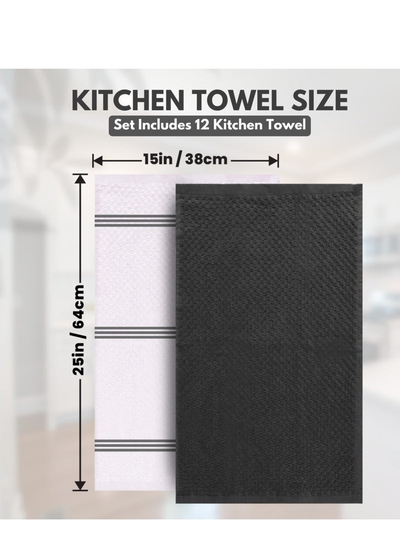 Infinitee Xclusives Infinitee Xclusives Premium Kitchen Towels – Pack of 12, 100% Cotton 40cm x 70cm Absorbent Dish Towels - 425 GSM Tea Towel, Terry Kitchen Dishcloth Towels- Grey Dish Cloth for Household Cleaning  - Image 4