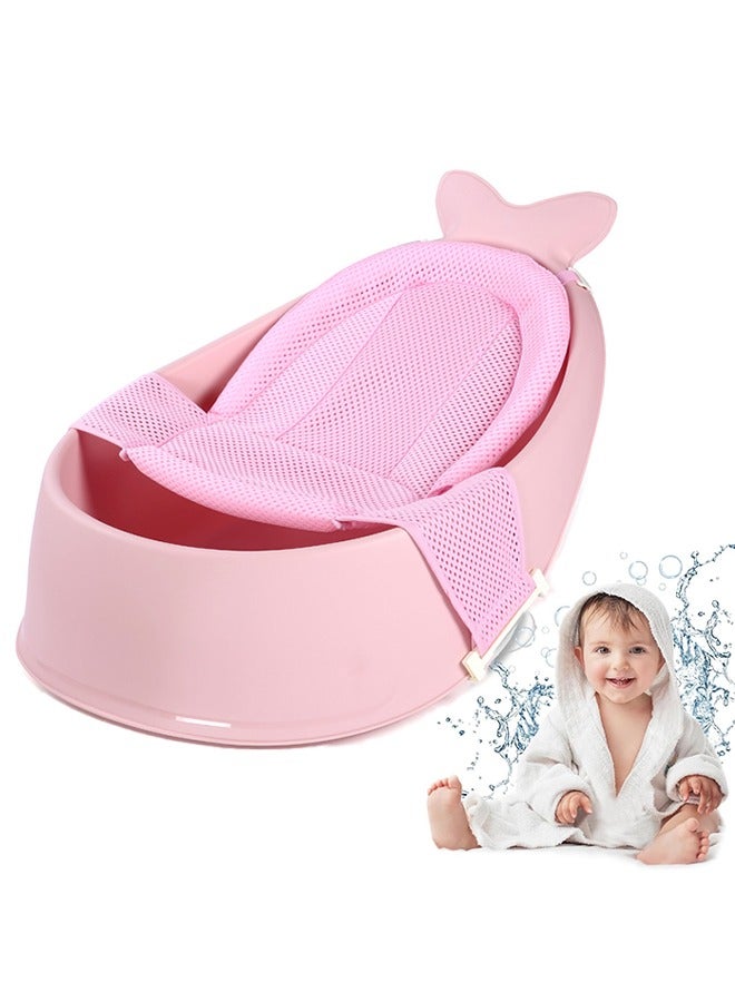 Arabest Baby Bathtub, Newborn Bath Basin with Mesh Strap, Large Bath Bucket for Babies 0-6 Years Old (Pink) - Image 1