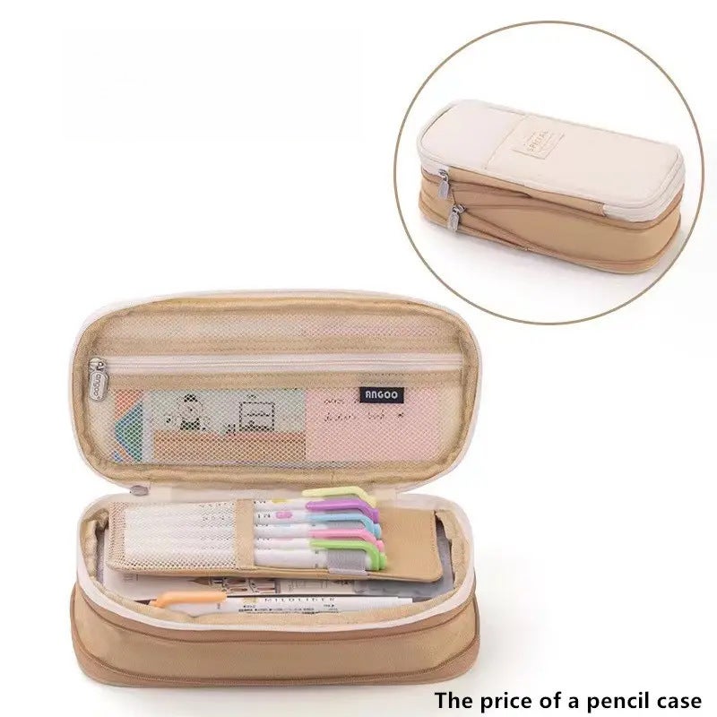 Korean Style Pencil Case Ins Japanese and Korean Style Macaron Color-matching Retractable Large Capacity Upgraded Pencil Case Stationery Case Foreign Trade Canvas khakis 