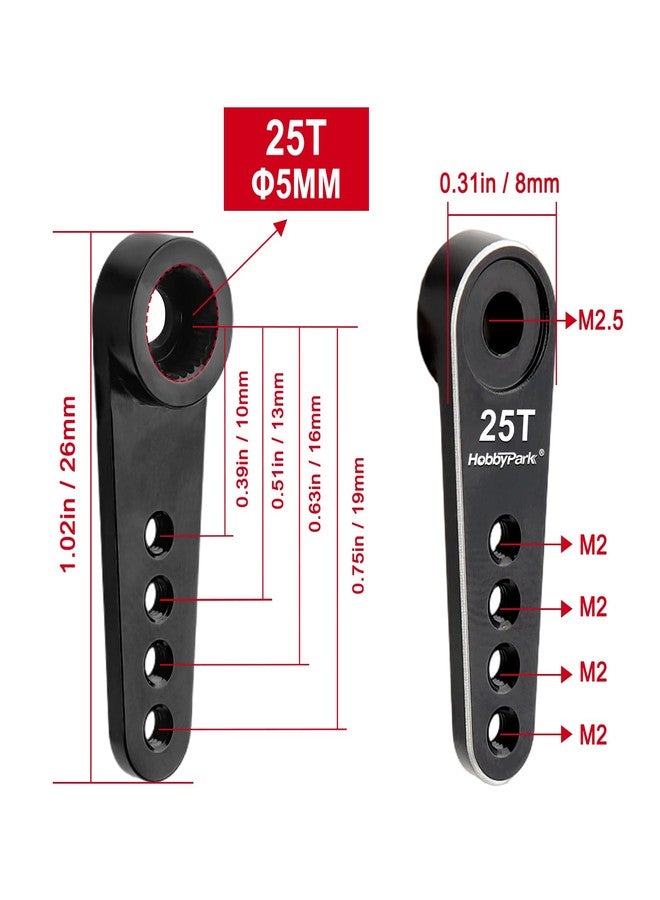 HobbyPark Metal 25T Servo Horn 5mm Spline Gear 25 Teeth Steering Arm for 1/18 RC Cars Trucks Crawler RC Airplane Aircraft Servos Motor (2-Pack) - Image 2