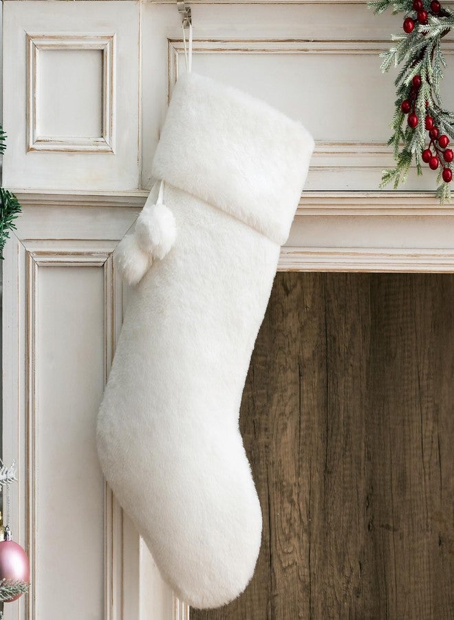 E-FirstFeeling White Plush Christmas Stocking,Large Soft Faux Fur Xmas Stockings,Rustic Hanging Stockings Ornaments for Christmas Decorations Holiday Season Decor - Image 1
