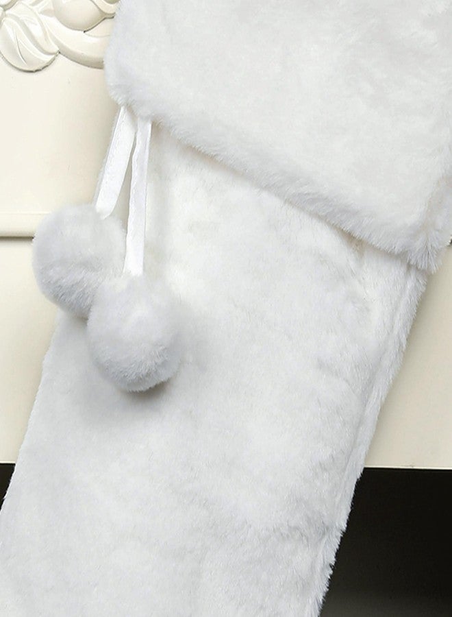 E-FirstFeeling White Plush Christmas Stocking,Large Soft Faux Fur Xmas Stockings,Rustic Hanging Stockings Ornaments for Christmas Decorations Holiday Season Decor - Image 3