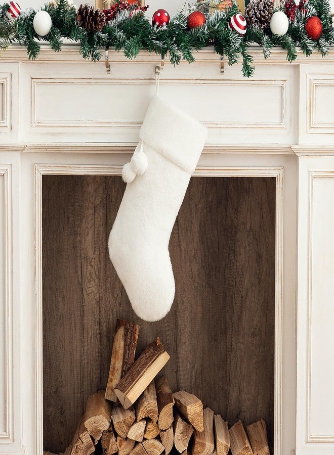 E-FirstFeeling White Plush Christmas Stocking,Large Soft Faux Fur Xmas Stockings,Rustic Hanging Stockings Ornaments for Christmas Decorations Holiday Season Decor - Image 2
