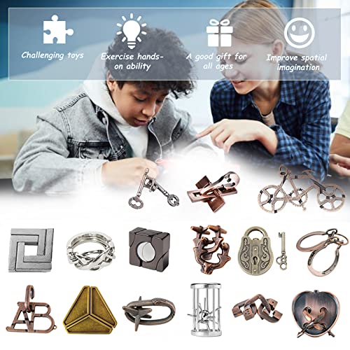 RoseFlower 15 pcs IQ Test Puzzle Brain Teaser Metal Wire Puzzles Mind Game Educational Toys Disentanglement Unlock Interlock Game Magics Trick Toy for Party Favor Kids Adults Challenge Interlock Games - Image 2