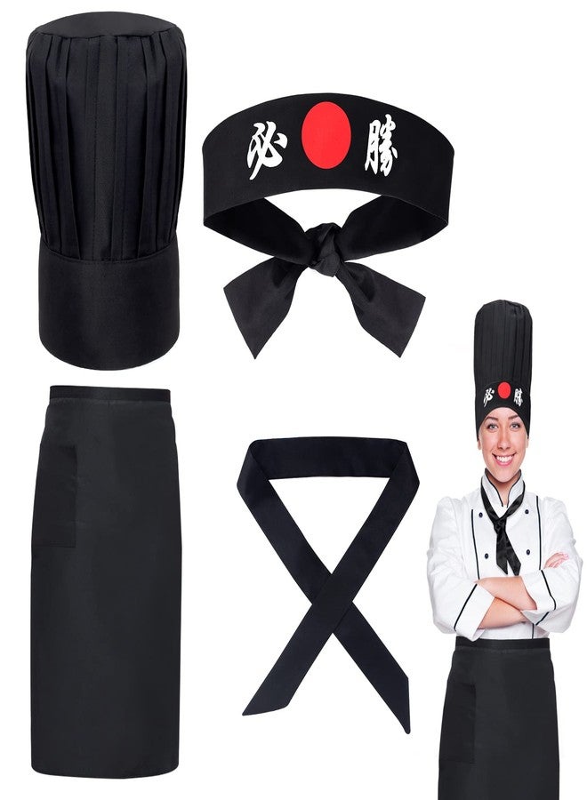 Keymall Hibachi Chef Hat Teppanyaki Tall Cap with Hachimaki Headband Tie Apron for Hibachi Party Costume - Image 1