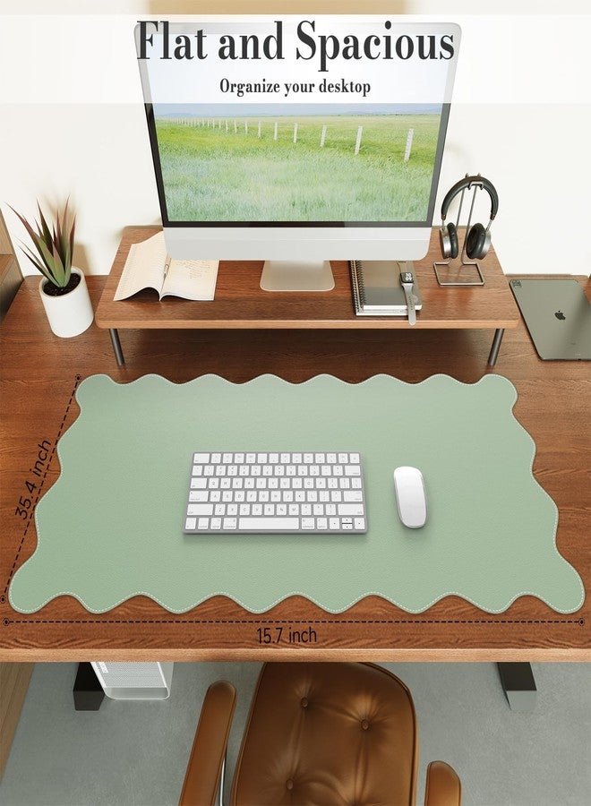 iCasso Leather Desk Pad,Extra Large Mouse Pad for Laptop,Cute Scalloped Nail Table Mat for Women Girl,Non-Slip Keyboard Mat Green,Waterproof PU Desk Cover Mat for Office Home School - Image 3