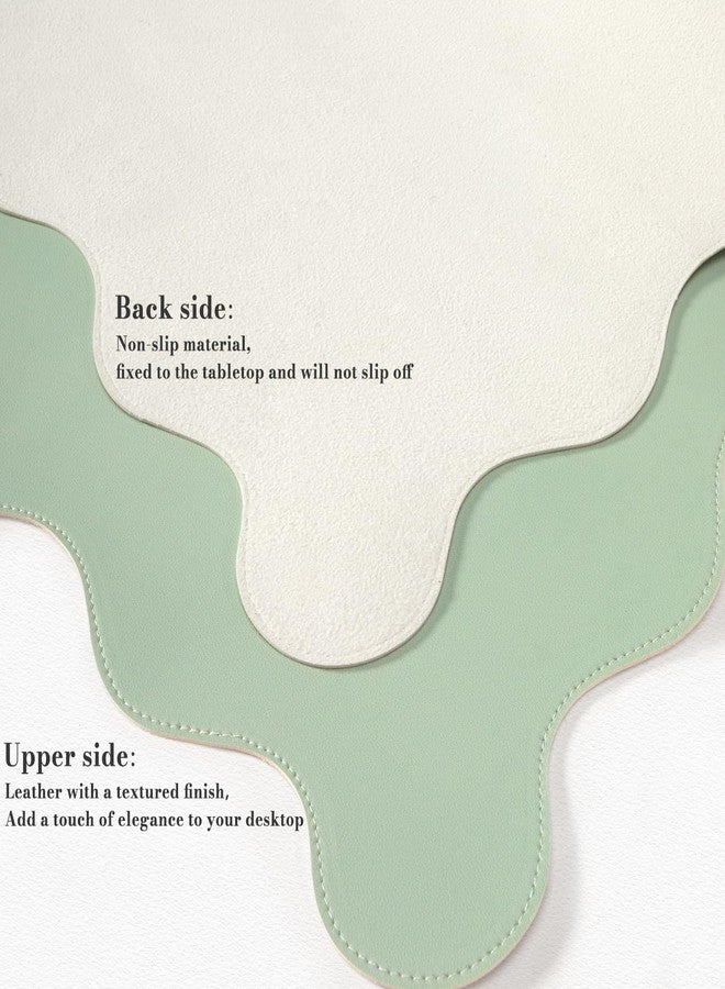 iCasso Leather Desk Pad,Extra Large Mouse Pad for Laptop,Cute Scalloped Nail Table Mat for Women Girl,Non-Slip Keyboard Mat Green,Waterproof PU Desk Cover Mat for Office Home School - Image 2