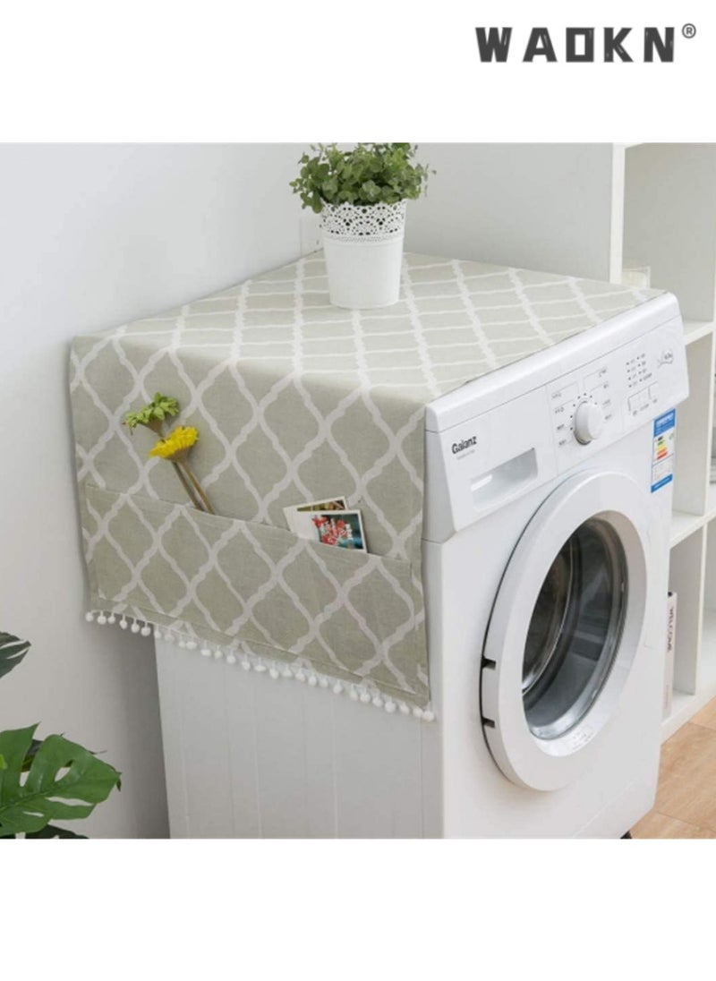 WAOKN Premium Washing Machine Cover with Storage, Dust-Proof Design for Washer and Dryer Tops, 6 Pockets for Easy Access, Ideal for Home Kitchen Laundry, Stylish and Practical, Enhances Laundry Room Decor  - Image 1