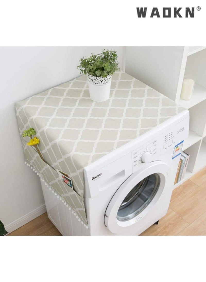 WAOKN Premium Washing Machine Cover with Storage, Dust-Proof Design for Washer and Dryer Tops, 6 Pockets for Easy Access, Ideal for Home Kitchen Laundry, Stylish and Practical, Enhances Laundry Room Decor  - Image 2