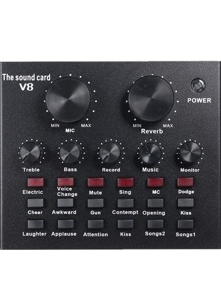 Generic V8 Multifunctional Live Sound Card USB Audio Interface Intelligent Volume Adjustable Audio Mixer Sound Card for Recording Hosting Speech  - Image 1