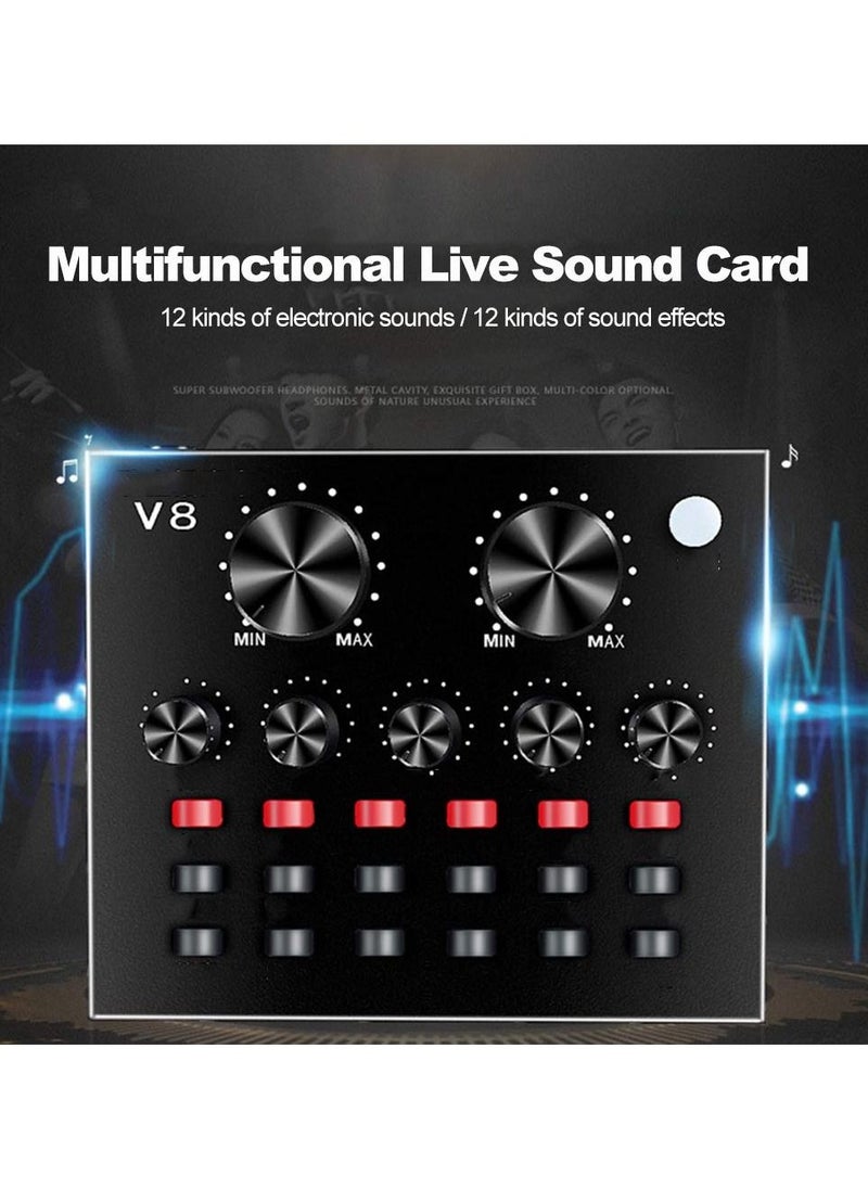 Generic V8 Multifunctional Live Sound Card USB Audio Interface Intelligent Volume Adjustable Audio Mixer Sound Card for Recording Hosting Speech  - Image 4