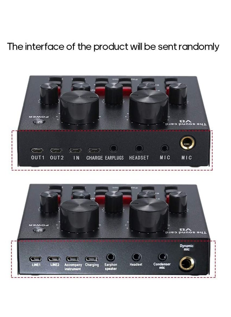 Generic V8 Multifunctional Live Sound Card USB Audio Interface Intelligent Volume Adjustable Audio Mixer Sound Card for Recording Hosting Speech  - Image 3