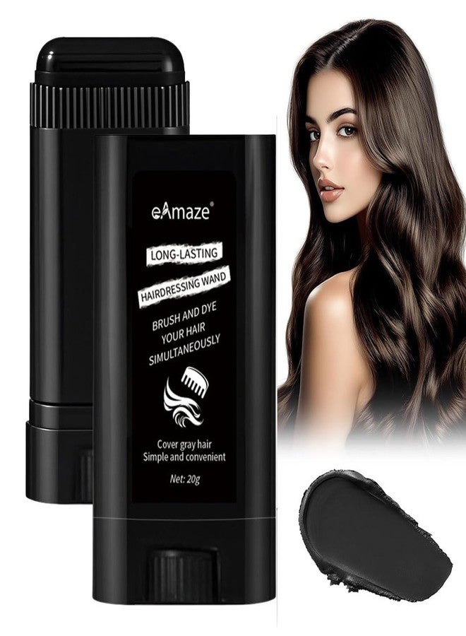 eAmaze 2-in-1 Hairdressing Wand, Hair Touch Up Comb & Powder Stick with Built-in Comb - Waterproof, Long-Lasting Root Cover Up, Covers Grey Roots & Bald Spots Instantly, Matte Finish, Fuller Denser Look, 20g (Black) - Image 1