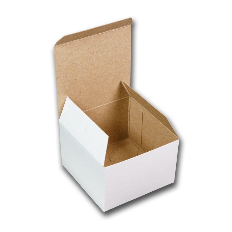Candy Boxes White Gloss 3 x 3 x 2 in Disposable Gift Packaging Boxes with Kraft Interior for Handmade Gifts Weddings Parties Favors Boutiques Craft Fairs Retail Display Made in USA 25 Pack