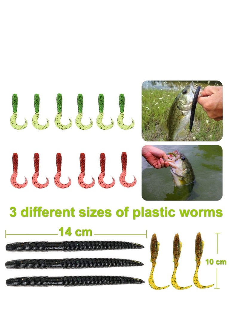 SYOSI 102Pcs Fishing for Freshwater Bait Tackle Kit Accessories Fishing Lures Baits Tackle Crankbaits Spinnerbaits Plastic Worms Jigs Topwater Lures Tackle Box and More Fishing Gear Lures Kit Set  - Image 3