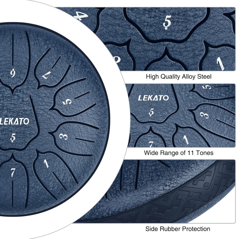 LEKATO Steel Tongue Drum 6 Inch 11 Notes, Rain Drum for Outdoor Garden Musical Education Handpan Drum, Christmas Gift for Families/Friends, Navy Blue - Image 2