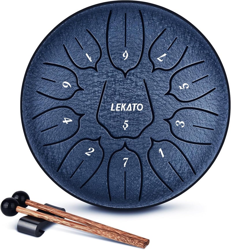 LEKATO Steel Tongue Drum 6 Inch 11 Notes, Rain Drum for Outdoor Garden Musical Education Handpan Drum, Christmas Gift for Families/Friends, Navy Blue - Image 1