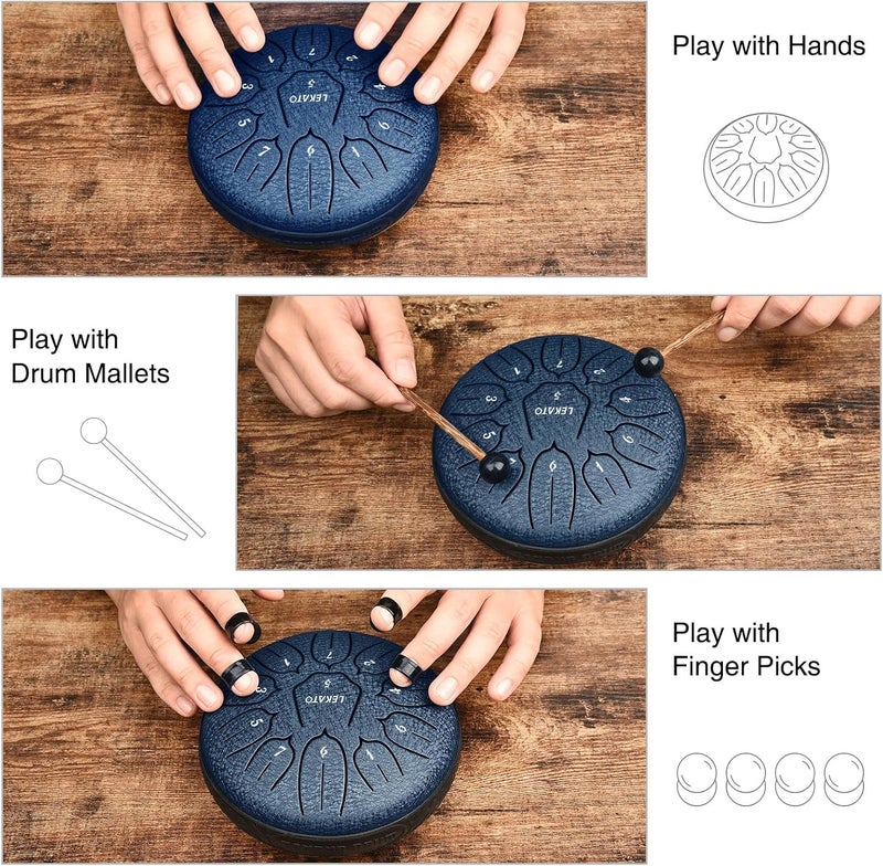 LEKATO Steel Tongue Drum 6 Inch 11 Notes, Rain Drum for Outdoor Garden Musical Education Handpan Drum, Christmas Gift for Families/Friends, Navy Blue - Image 4