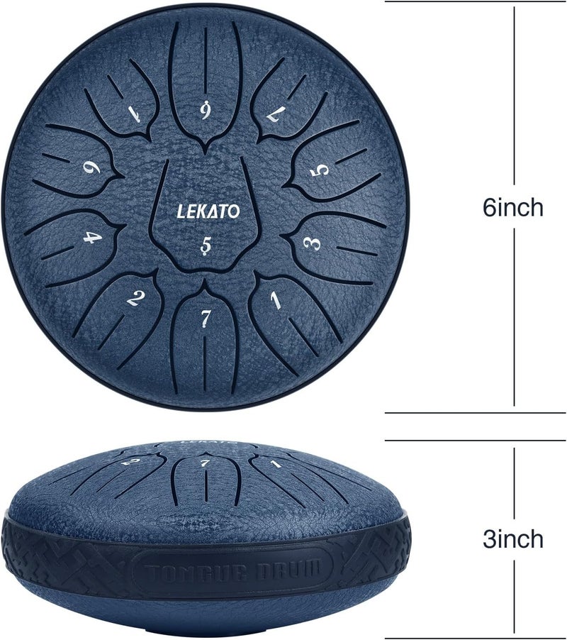 LEKATO Steel Tongue Drum 6 Inch 11 Notes, Rain Drum for Outdoor Garden Musical Education Handpan Drum, Christmas Gift for Families/Friends, Navy Blue - Image 3