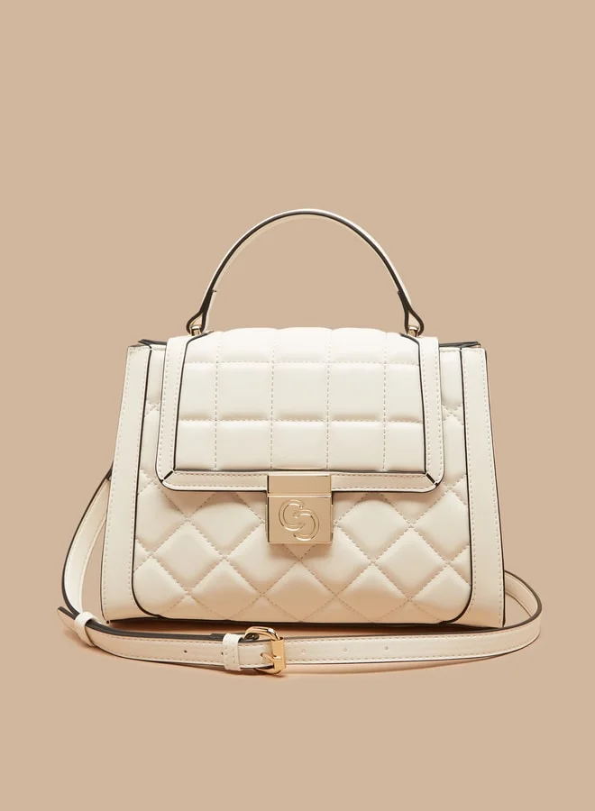 Celeste Women's Quilted Satchel Bag with Top Handle and Button Closure