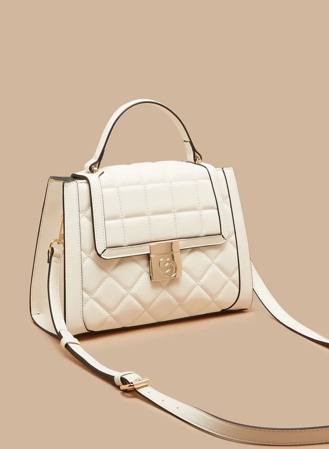 Celeste Women's Quilted Satchel Bag with Top Handle and Button Closure