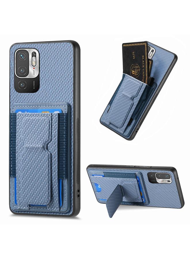 Case For Xiaomi Redmi Note 10 5G Carbon Fiber Fold Stand Elastic Card Bag Phone Case