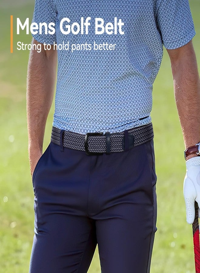 سوزدي حزام رجالي مطاطي مضفر من SUOSDEY، حزام مطاطي مناسب للجينز والسراويل، حزام جولف كاجوال، 1 3/8 بوصة، أزرق/أبيض - Image 2