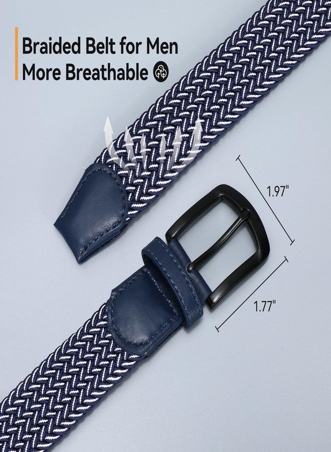 سوزدي حزام رجالي مطاطي مضفر من SUOSDEY، حزام مطاطي مناسب للجينز والسراويل، حزام جولف كاجوال، 1 3/8 بوصة، أزرق/أبيض - Image 3