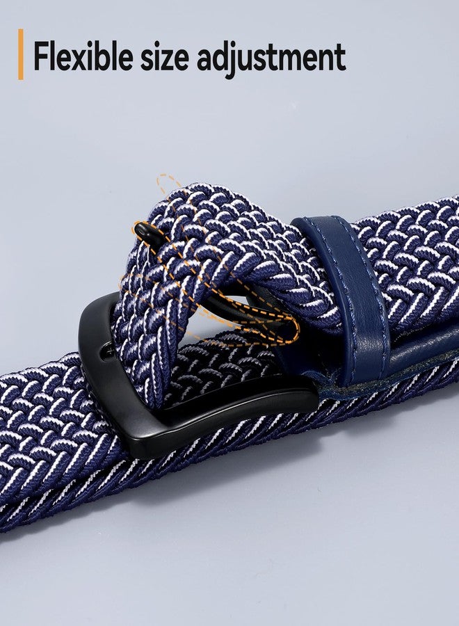 سوزدي حزام رجالي مطاطي مضفر من SUOSDEY، حزام مطاطي مناسب للجينز والسراويل، حزام جولف كاجوال، 1 3/8 بوصة، أزرق/أبيض - Image 4