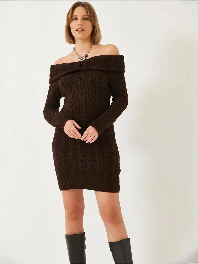 Bianco Lucci LUCCI Strapless Cable Knit Fitted Dress