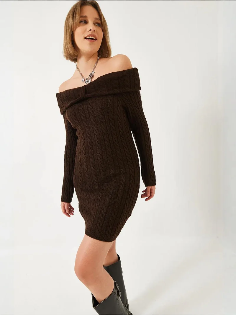 Bianco Lucci LUCCI Strapless Cable Knit Fitted Dress